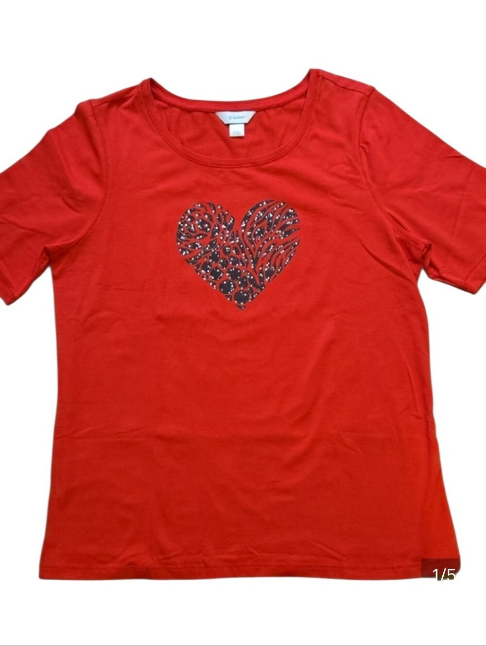 CJ Banks Red Heart Graphic Tee Animal Print Rhinestone Top Like New 1X